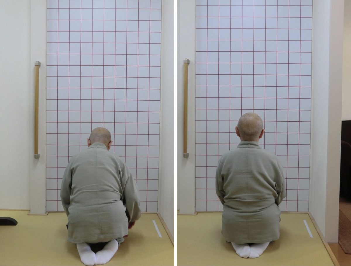 膝の痛み（正座・背面）の施術前（左）と施術後（右）の比較写真